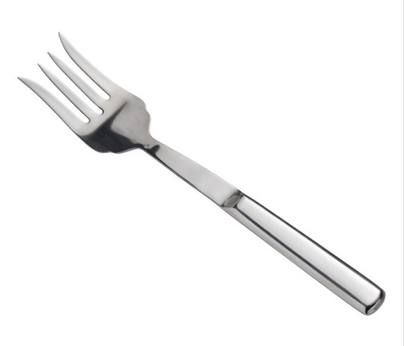 Silver fork with three tines, angled diagonally.