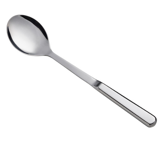 Silver spoon on white background.
