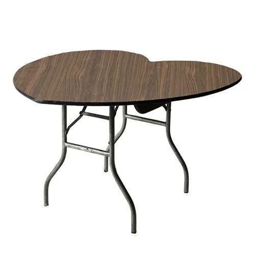 Heart-shaped brown table with metal legs, on a white background.