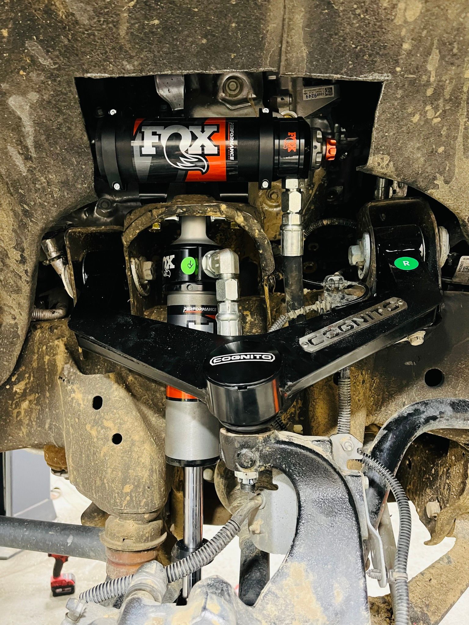 a close-up of a suspension system on a truck