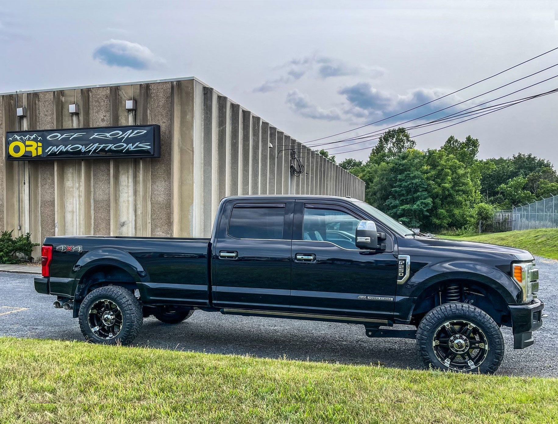 black F-250 pickup truck