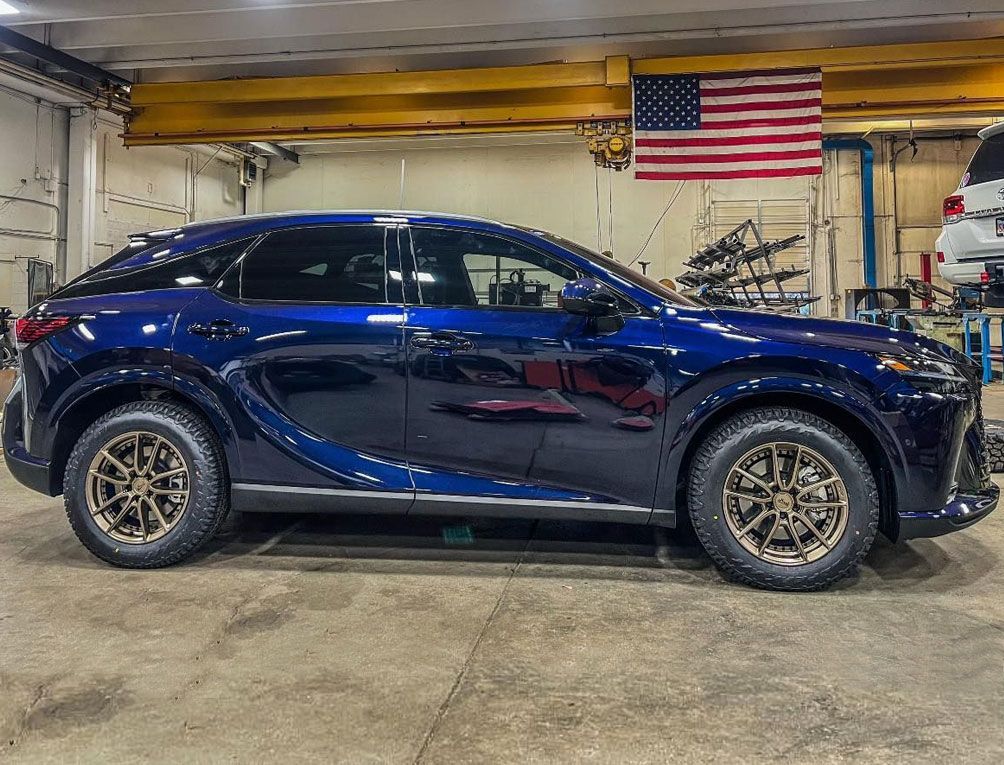 shiny blue car in the garage