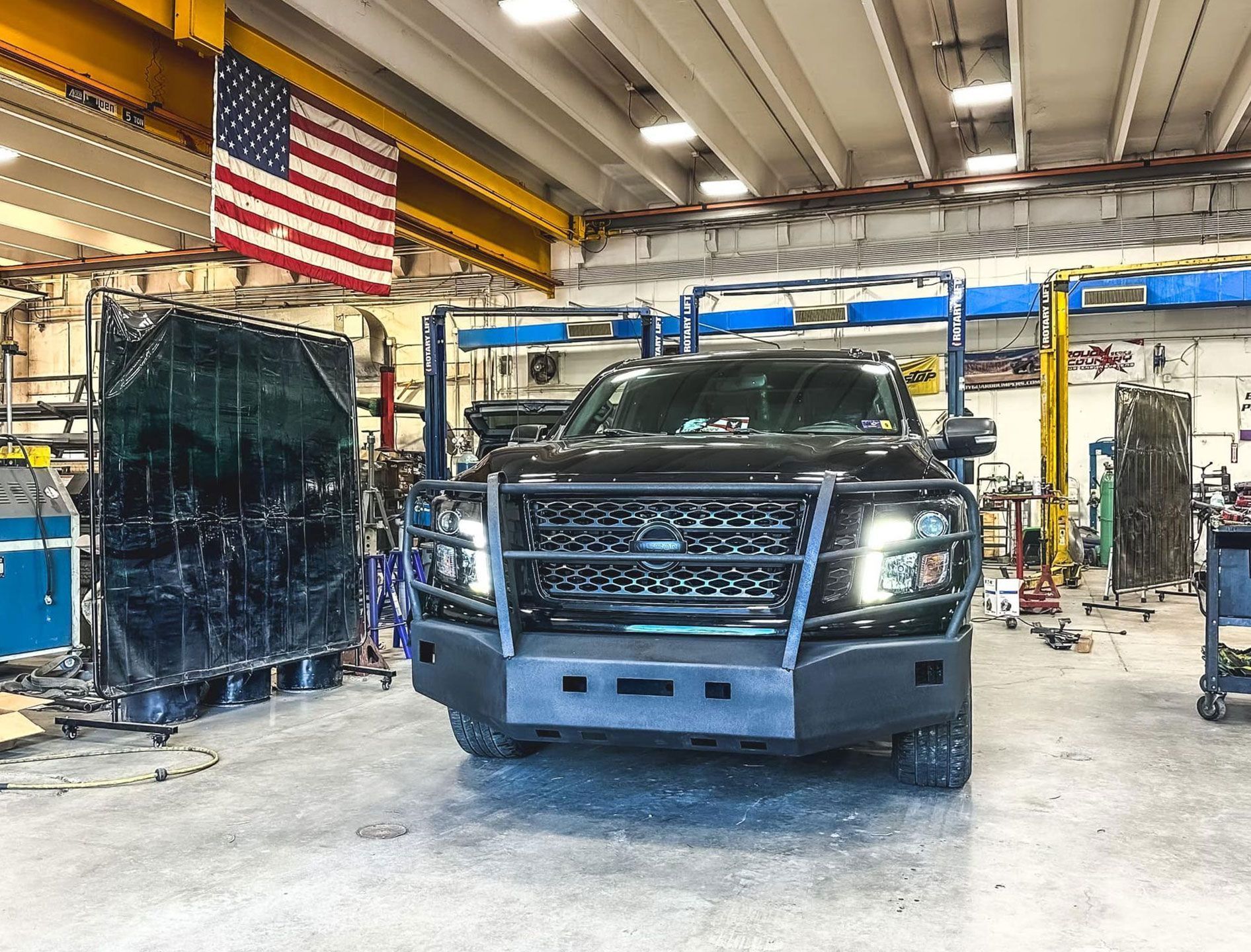 nissan offroad truck in garage