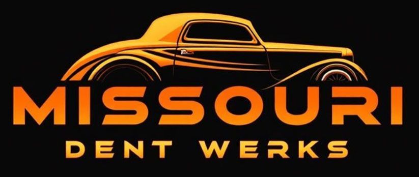 Missouri Dent Werks logo with stylized orange car silhouette on black background