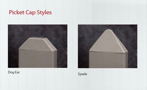 Two styles of picket fence caps: Dog Ear (flat top) and Spade (pointed top).