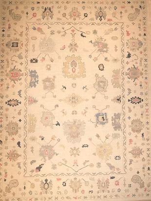 A rug with a floral pattern on it is sitting on a table.