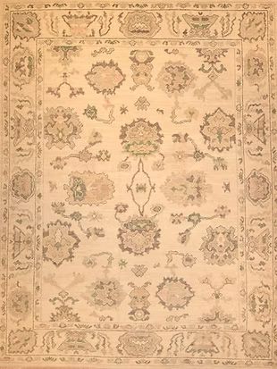 A rug with a floral pattern on it is sitting on a table.