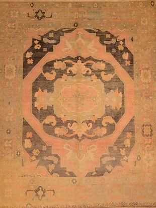 A close up of a rug with a circular pattern on it