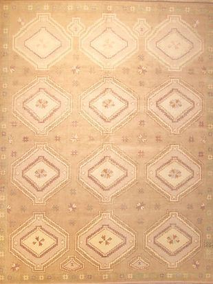 A rug with a pattern on it is sitting on a table.
