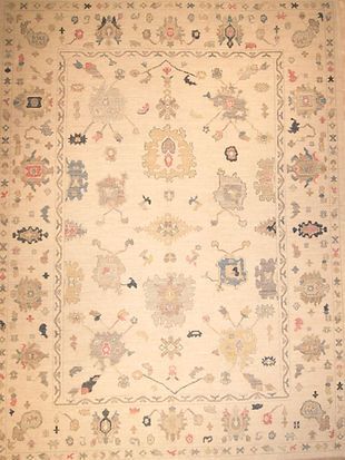 A rug with a floral pattern on it is sitting on a table.