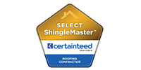 CertainTeed Select ShingleMaster roofing contractor logo. Pentagonal shape, gold and blue.