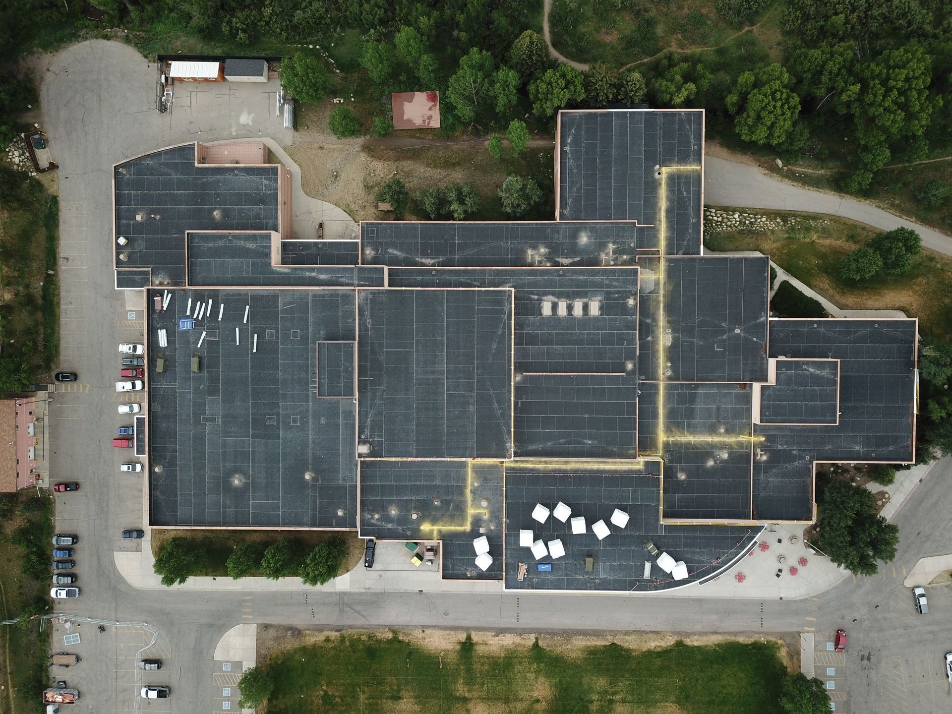 Aerial shot of a commercial building