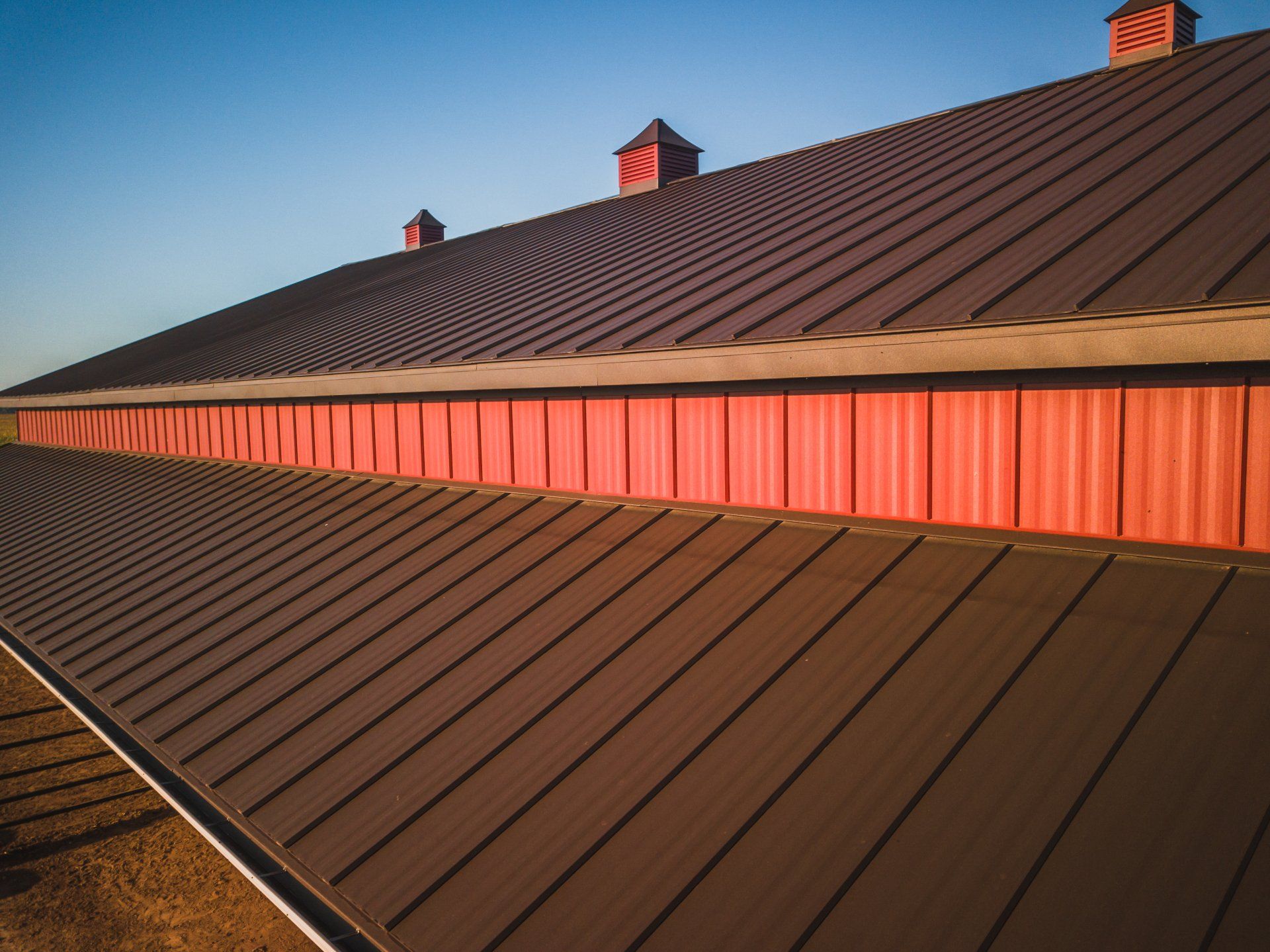 Red metal roofing
