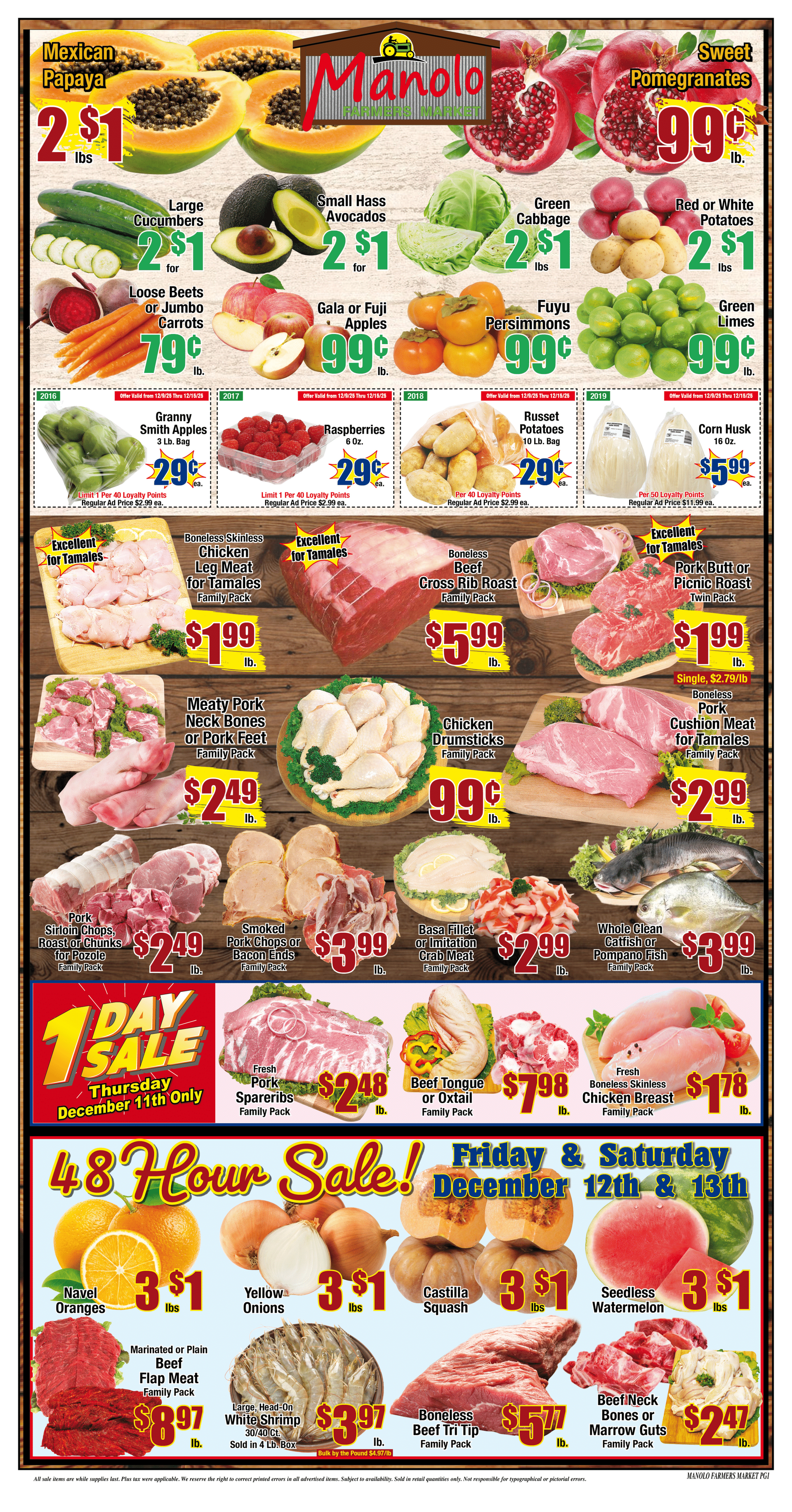 Manolo store flyer with produce and meat weekly sale prices.