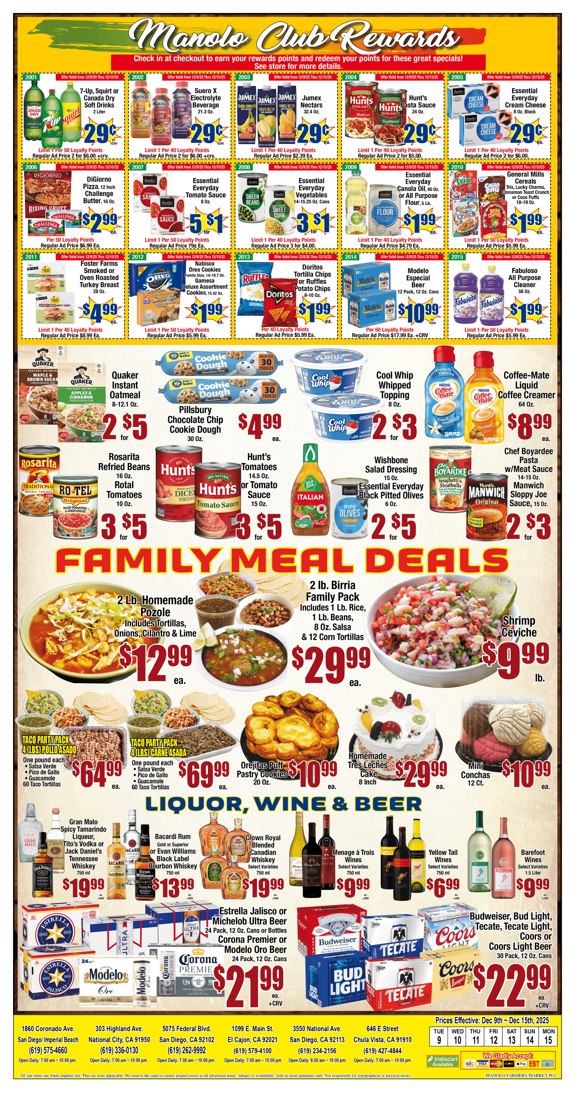 Manolo store advertisement featuring food and liquor weekly deals.