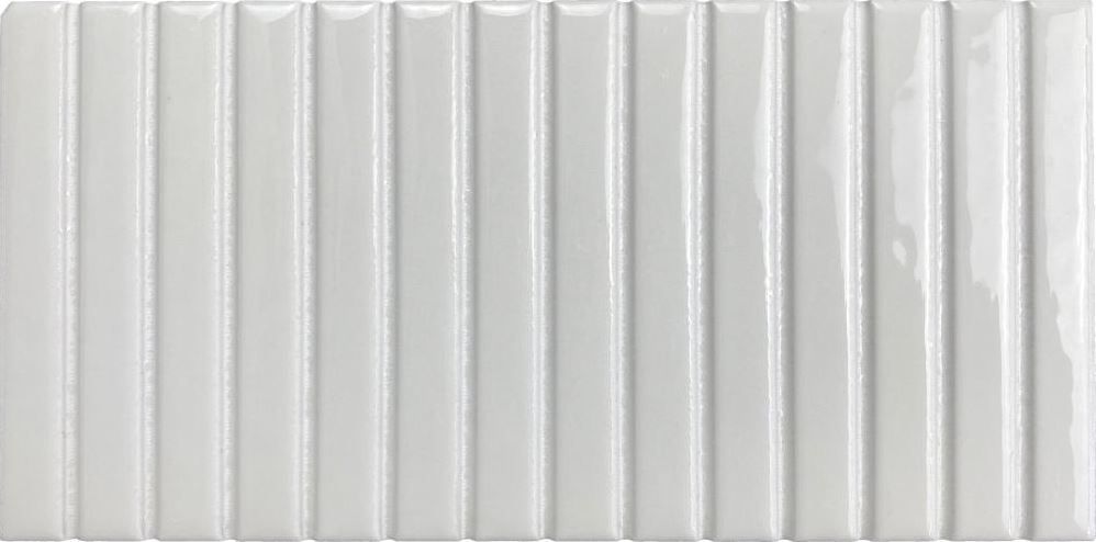 White corrugated metal panel with vertical ridges and a glossy finish