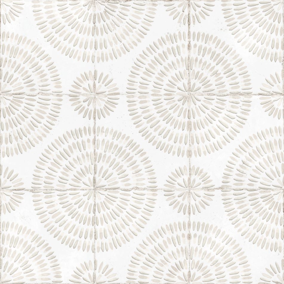 Beige and white radial floral pattern wallpaper