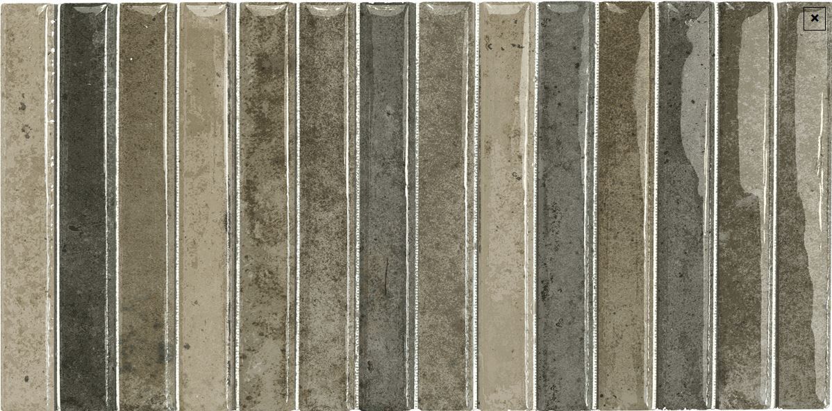 Vertical weathered stone or concrete tiles in beige and gray tones