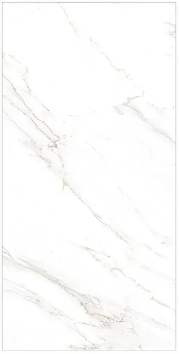 White marble tile with soft, light gray veining across a rectangular surface.
