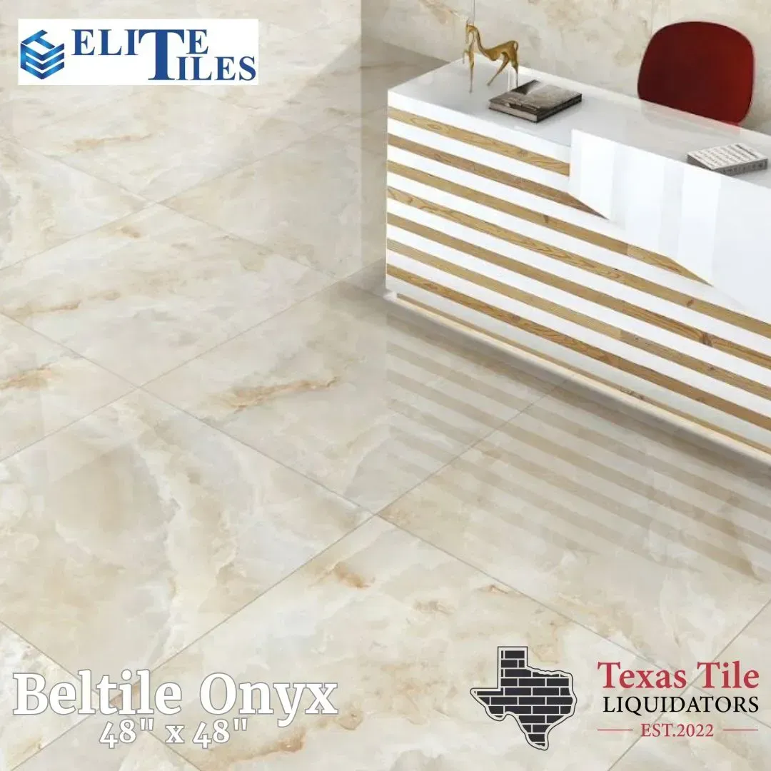 High-gloss, beige marble-look tiles by Beltile Onyx, 48