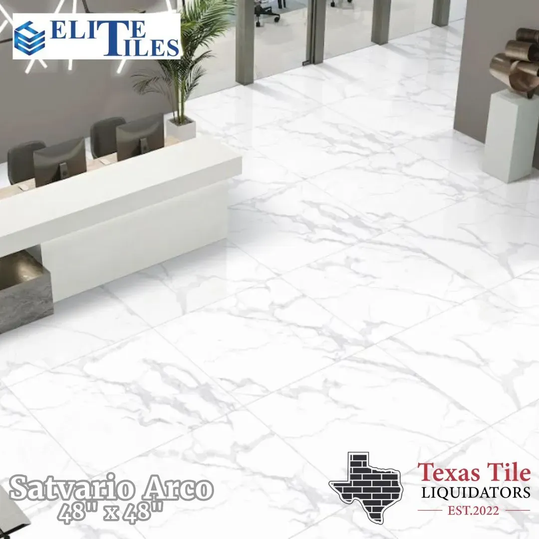 White polished marble-look floor tiles, 48