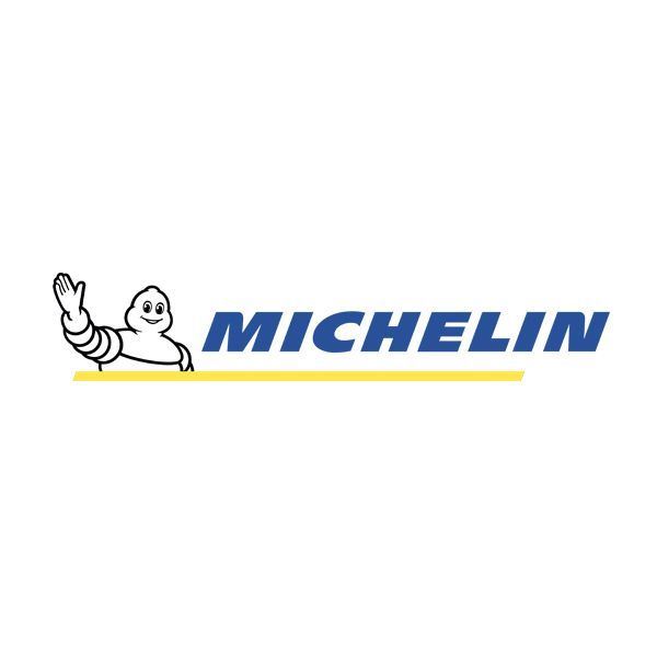 The logo for michelin is a cartoon character waving his hand.