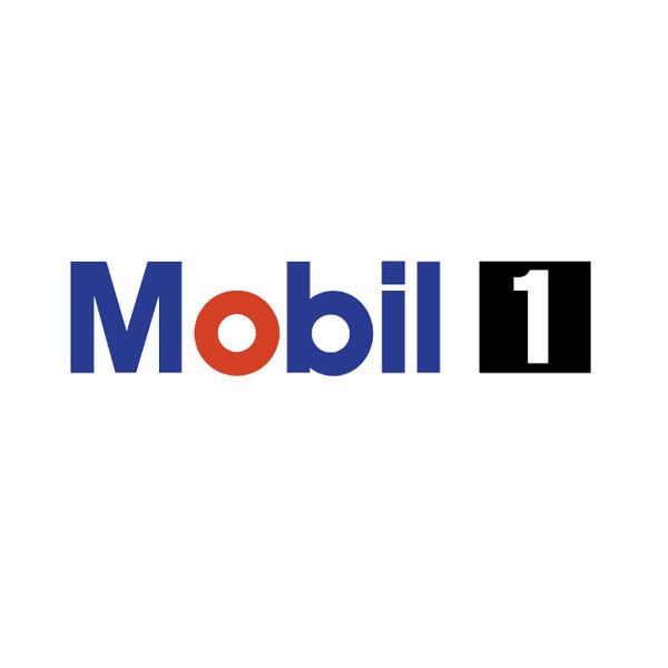The logo for mobil 1 is blue , red , and black.