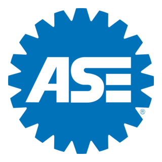 A blue gear with the word ase on it