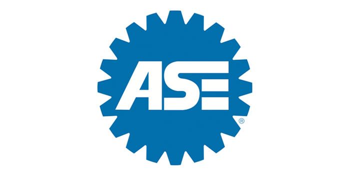 The logo for ase is a blue gear on a white background