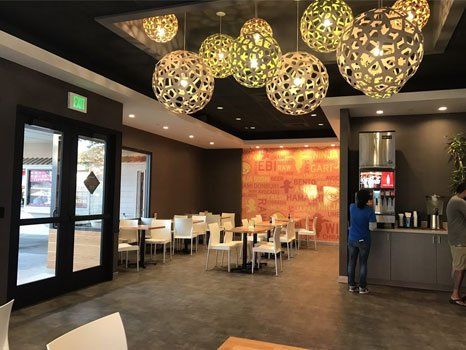 Decorative lights in a fast food restaurant