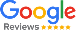 Google Reviews logo with the Google logo and five golden stars.