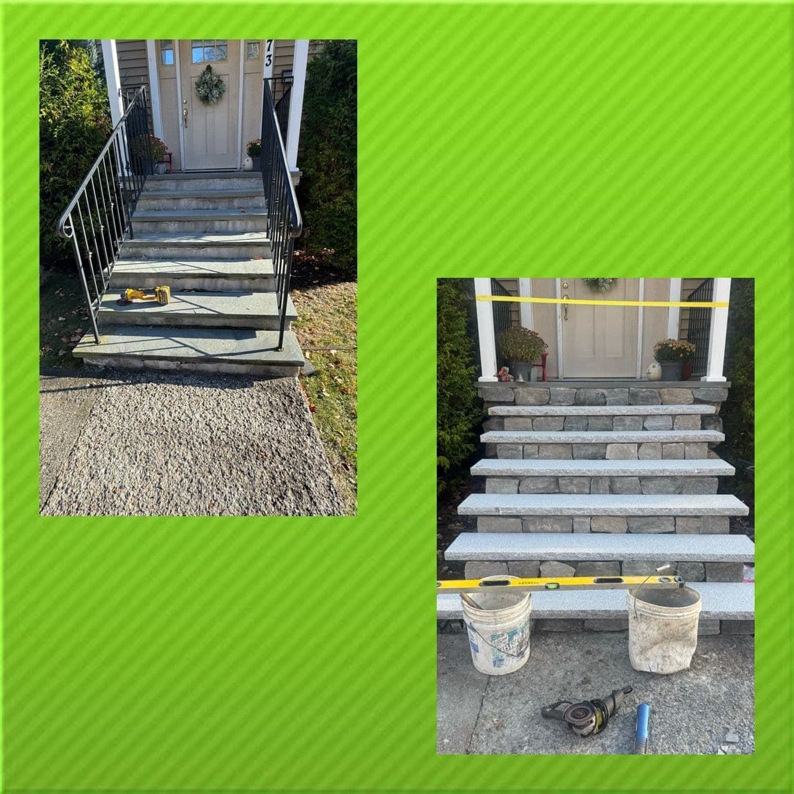 A before and after picture of a set of stairs