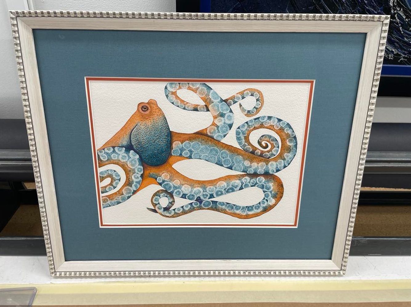 A picture of an octopus in a blue frame