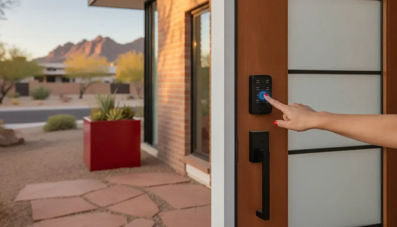 Digital door lock with a keypad on a Mesa home entry door
