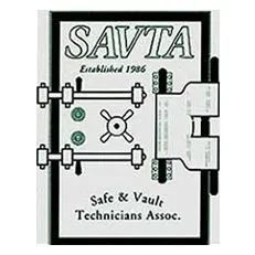 Logo for Safe & Vault Technicians Assoc., featuring a safe door design with text and the company name.