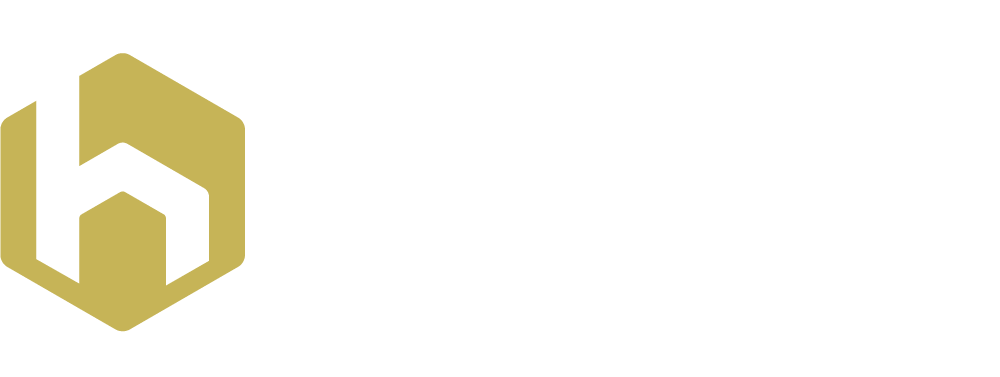 Gold hexagon logo with a white 