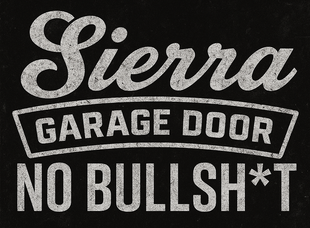 Sierra Garage Door logo with a garage illustration, and text "Sierra Garage Door Sales Service Installation"