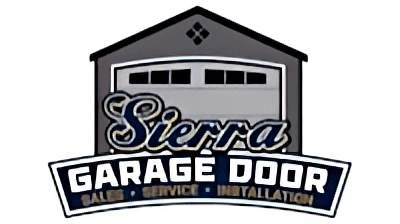 Sierra Garage Door logo with a garage illustration, and text "Sierra Garage Door Sales Service Installation"