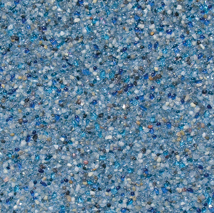 Blue pebble pool finish with varied shades of blue and white.