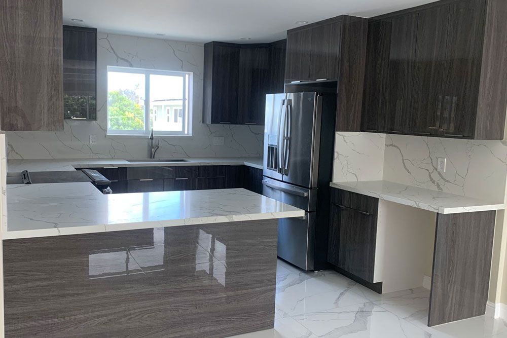 Acrylic Wood Grey Acrylic Glossy Cabinets