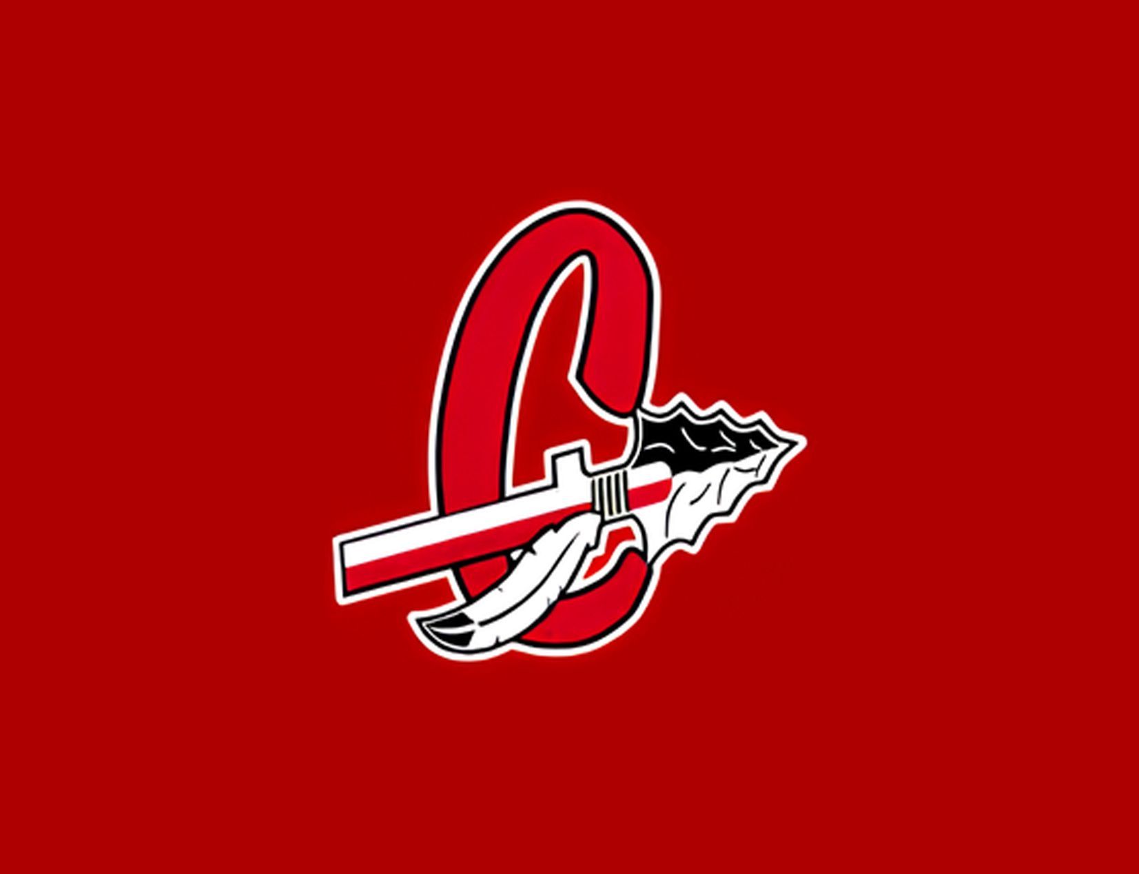 Red background with a stylized white-and-black logo featuring an arrow across a letter C.