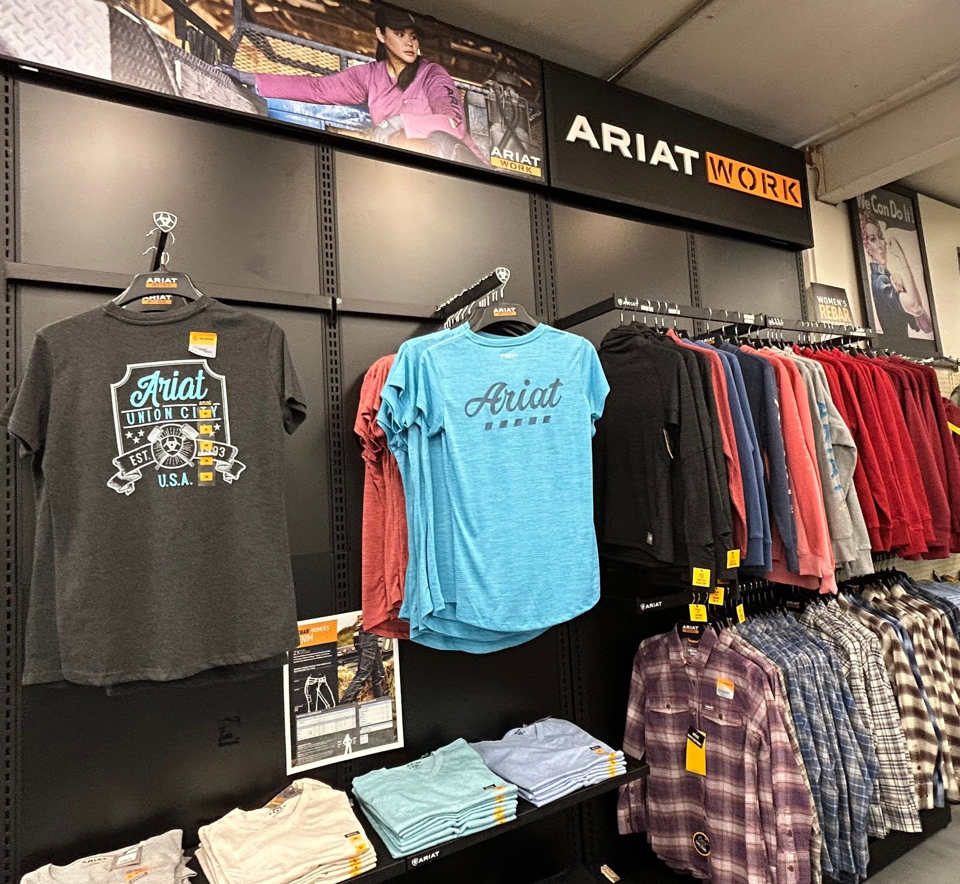 A display of shirts and shirts in a store.