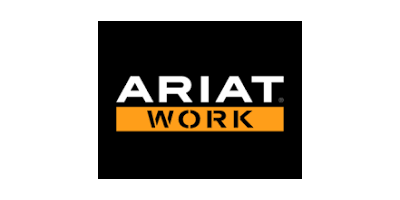 A black and orange logo for ariat work on a white background.