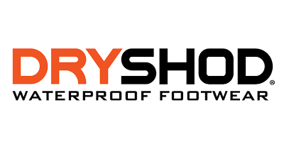 A logo for dryshod waterproof footwear on a white background.