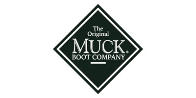 The muck boot company logo is a black and white diamond shaped logo.