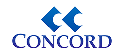 A blue and white concord logo on a white background