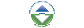 Logo of Portable Sanitation Association International. Green and blue design with text: