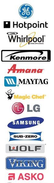 GE, Hotpoint, whirlpool, kenmore, amana, maytag, Magic chef, lg, samsung, Sub Zero, Viking, Asko Logos