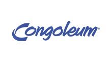 Congoleum logo: Blue cursive wordmark with a curved underline on a white background.