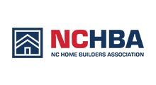 Logo for NC Home Builders Association: blue house icon in a square, red 